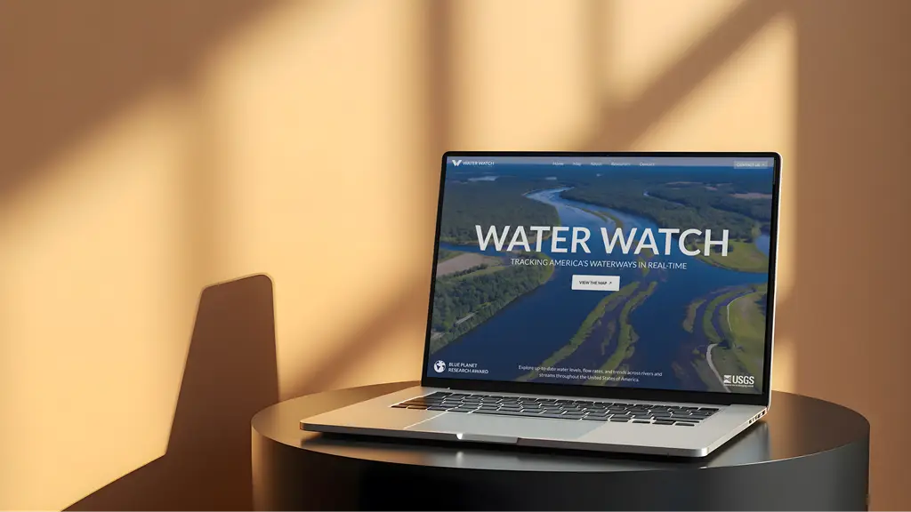 Water Watch web application shown on a laptop